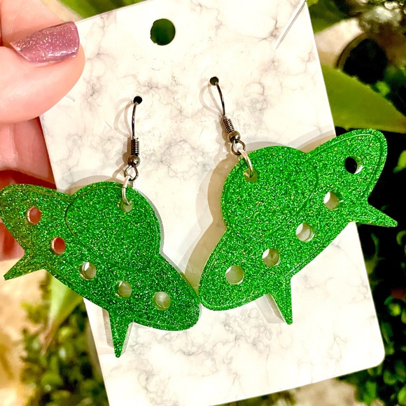 Acrylic Spaceship Earrings - Picture 7 of 9